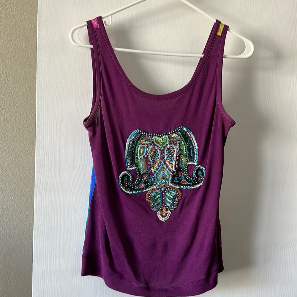 Custo Barcelona tank top. Multicolored, with a beautiful beaded elephant.